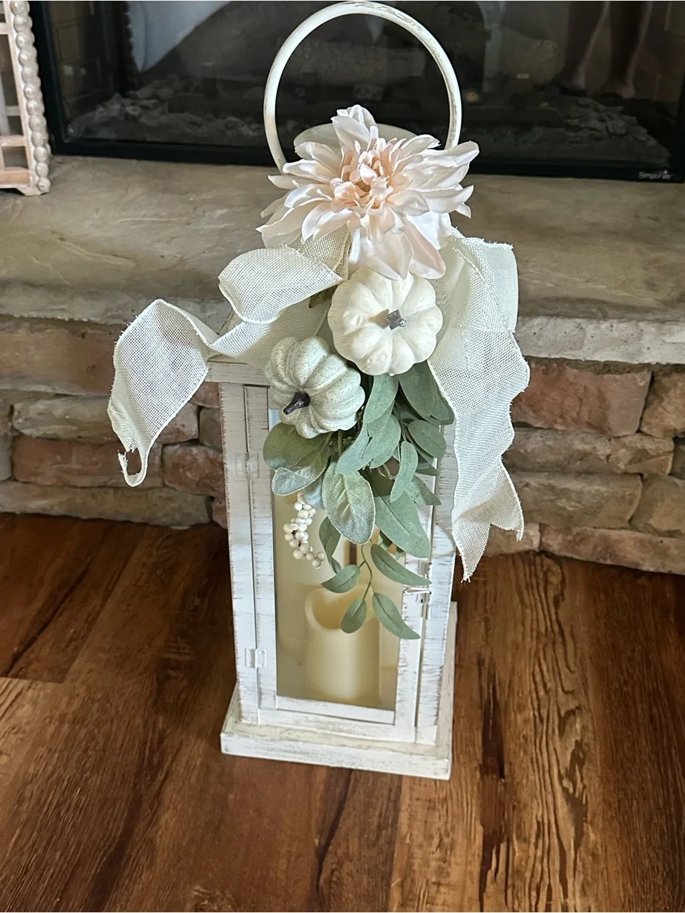 Neutral Autumn Floral Wreath with Mini Pumpkin Accents